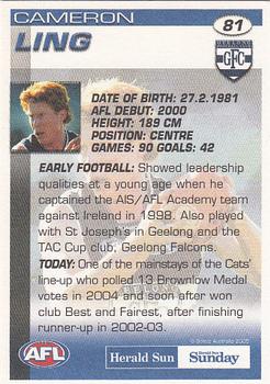 2005 Select Herald Sun AFL #81 Cameron Ling Back